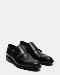 HARAN Black Leather Men's Buckle Strap Dress Shoe