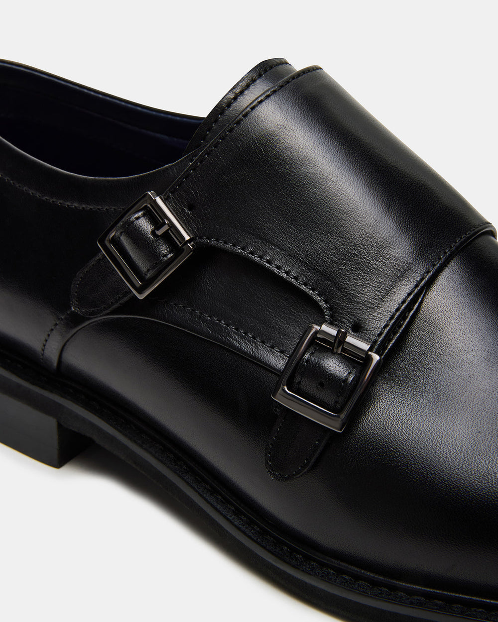 HARAN Black Leather Men's Buckle Strap Dress Shoe
