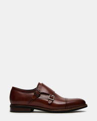 HARAN Tan Leather Men's Buckle Strap Dress Shoe