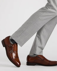 HARAN Tan Leather Men's Buckle Strap Dress Shoe