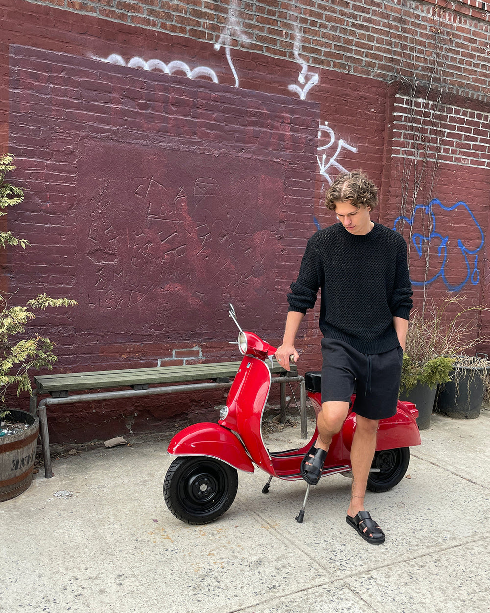 BLAZET Black Leather Footbed Fisherman Men's Sandal