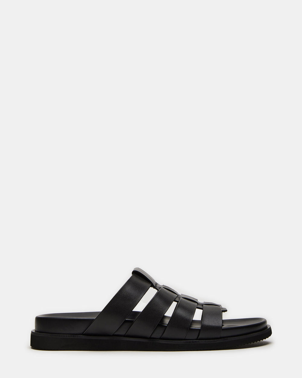 MARVYN Black Leather Men's Fisherman Slip-On Sandal