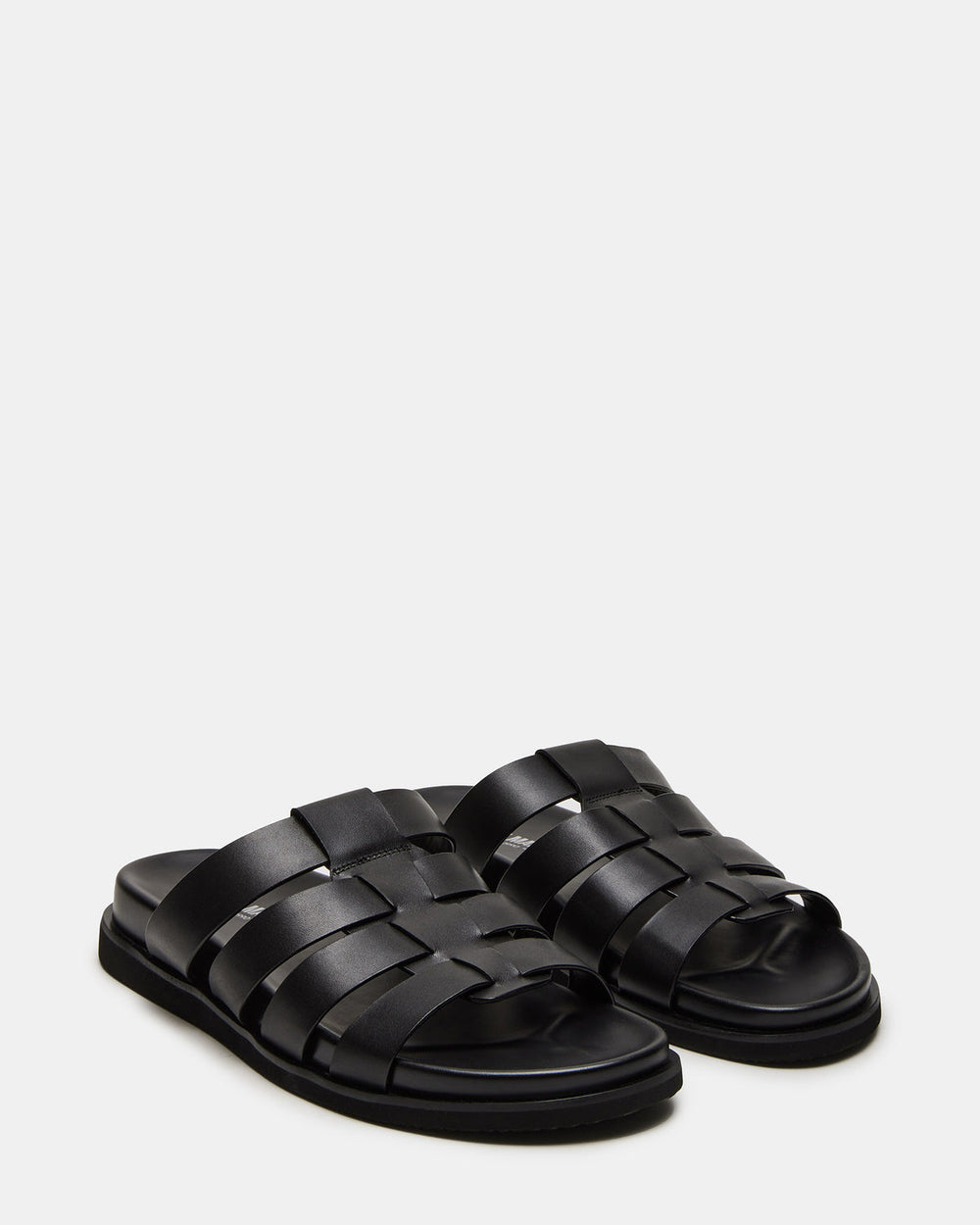 MARVYN Black Leather Men's Fisherman Slip-On Sandal