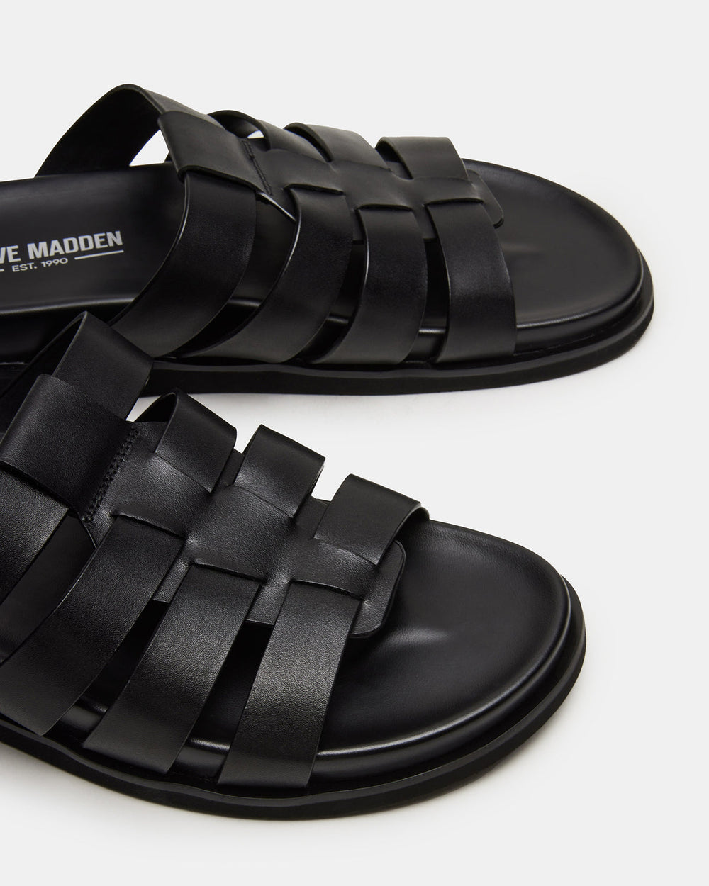 MARVYN Black Leather Men's Fisherman Slip-On Sandal