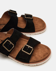 CORBAN Black Suede Men's Double Buckle Closure Footbed Sandal