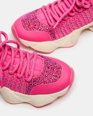 Kids' SOLACE Hot Pink Low-Top Lace-Up Knit Girls' Sneakers