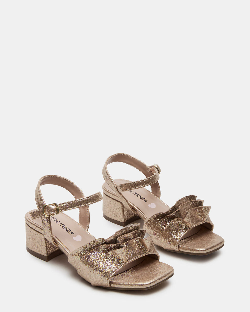 Kids' PRESS Gold Girls' Square-Toe Ruffle Block Heel