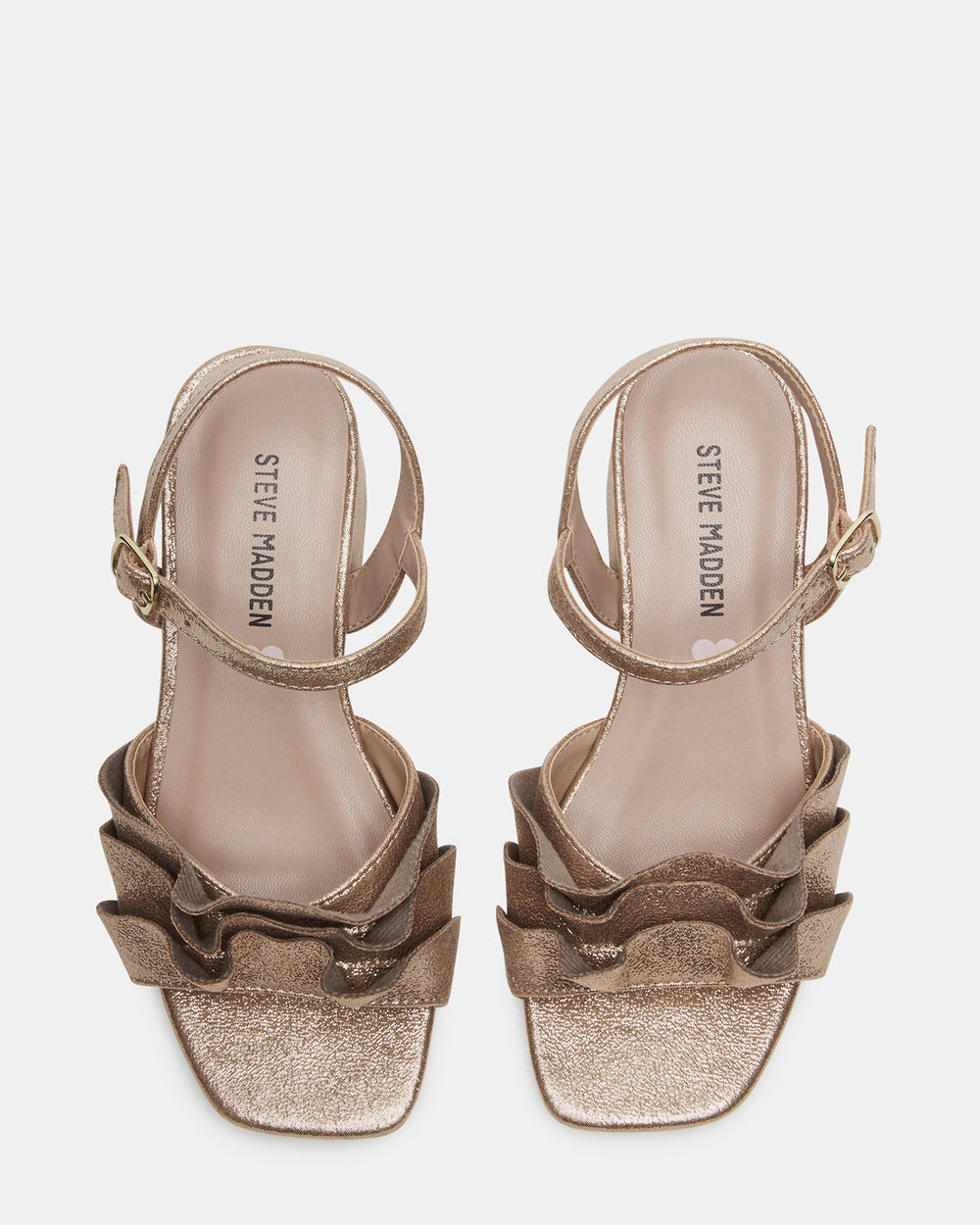 Kids' PRESS Gold Girls' Square-Toe Ruffle Block Heel