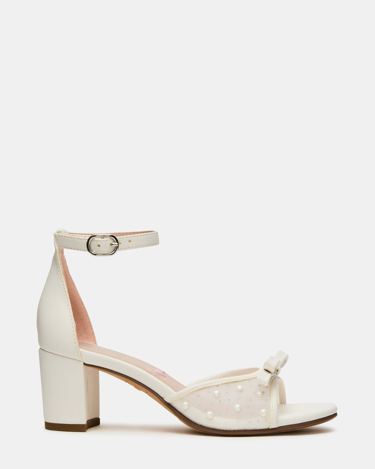 Kids' ADIA White Mesh Block Heel Girls' Heel
