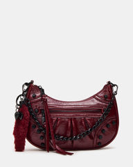 ERIKA Bag Wine Rhinestone Embellished Studded Crinkle Moto Crossbody Handbag