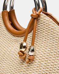 GEENA Straw Bag Light Natural Ring Top-Handle Crossbody Handbag