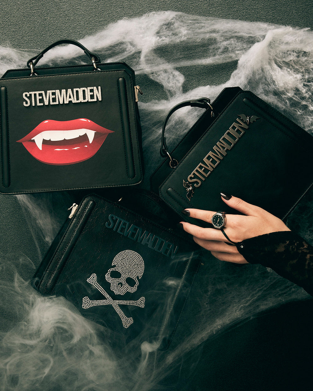 EVELYN Skull Bag Black Top Handle Crossbody Bag
