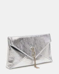 PARTAY Bag Silver Oversized Crinkle Envelope Logo Clutch Handbag