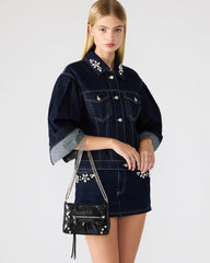 SKY Bag Black/Silver Moto Rhinestone Embellished Stud Crossbody Handbag