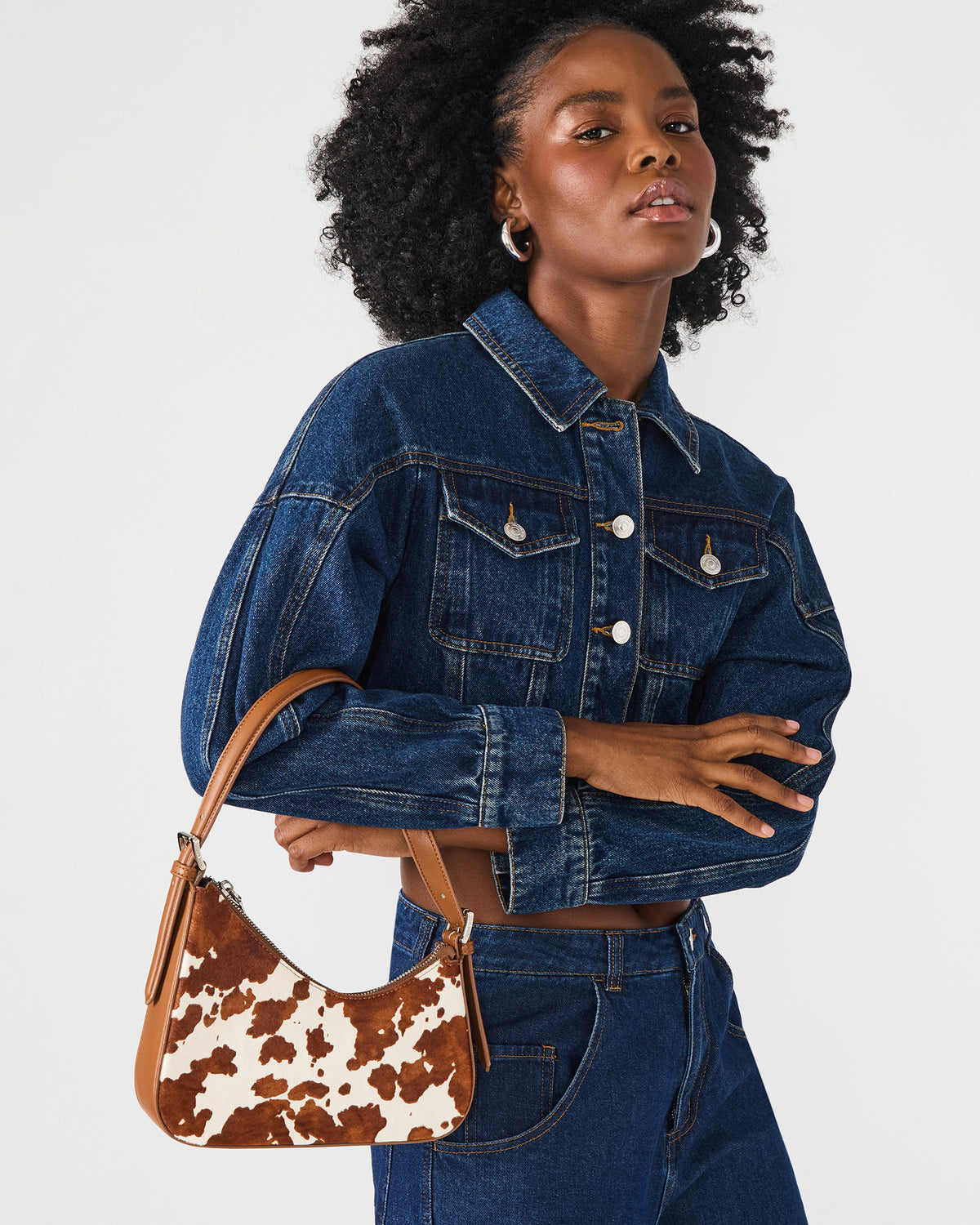 SMITH Bag Brown Cow Print Asymmetric Shoulder Handbag