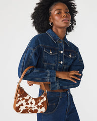 SMITH Bag Brown Cow Print Asymmetric Shoulder Handbag