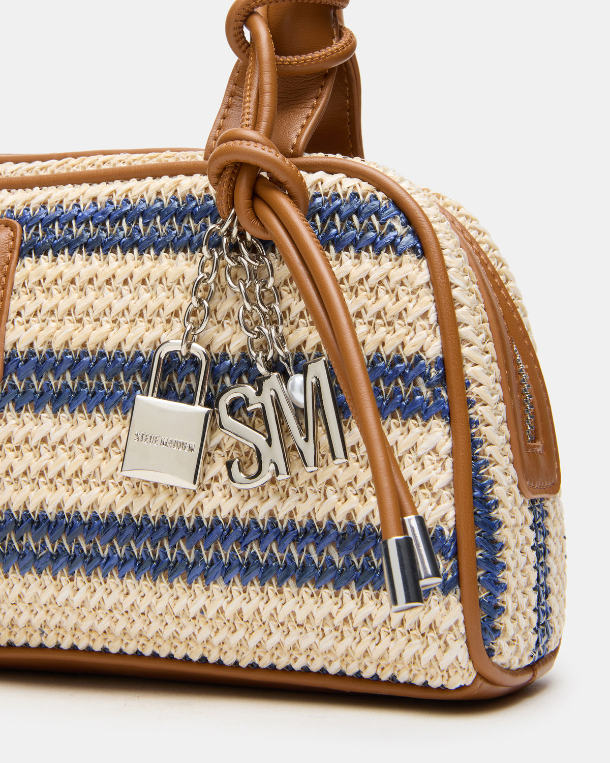 LAGUNE Bag Navy Multi Elongated Straw Shoulder Strap Handbag