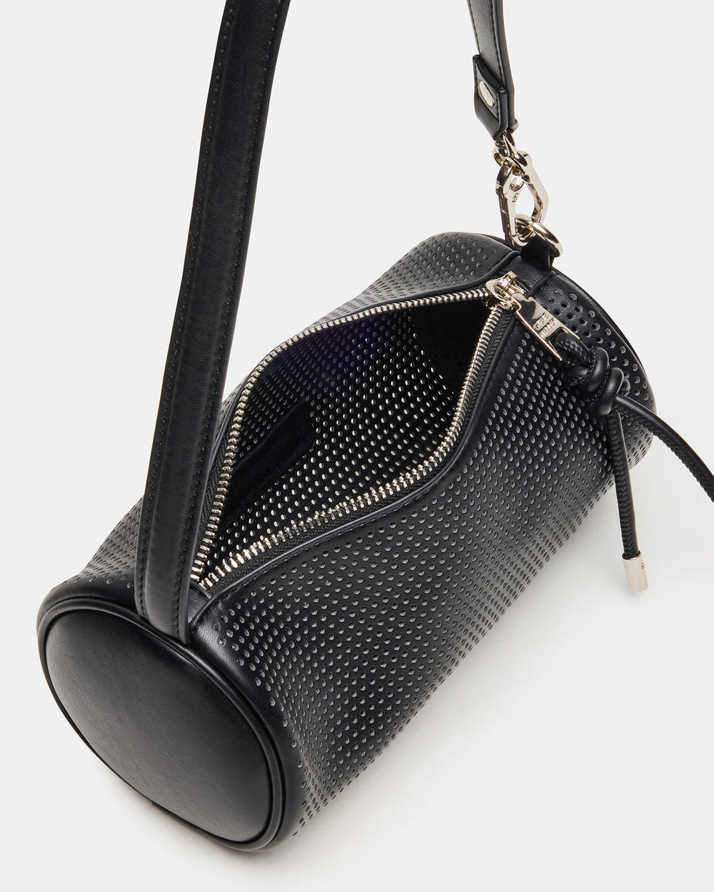 PRIYA Perforated Bag Black Mini Barrel Shoulder Handbag