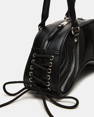 KODY Bag Black Lace-Up Buckle Shoulder Strap Handbag