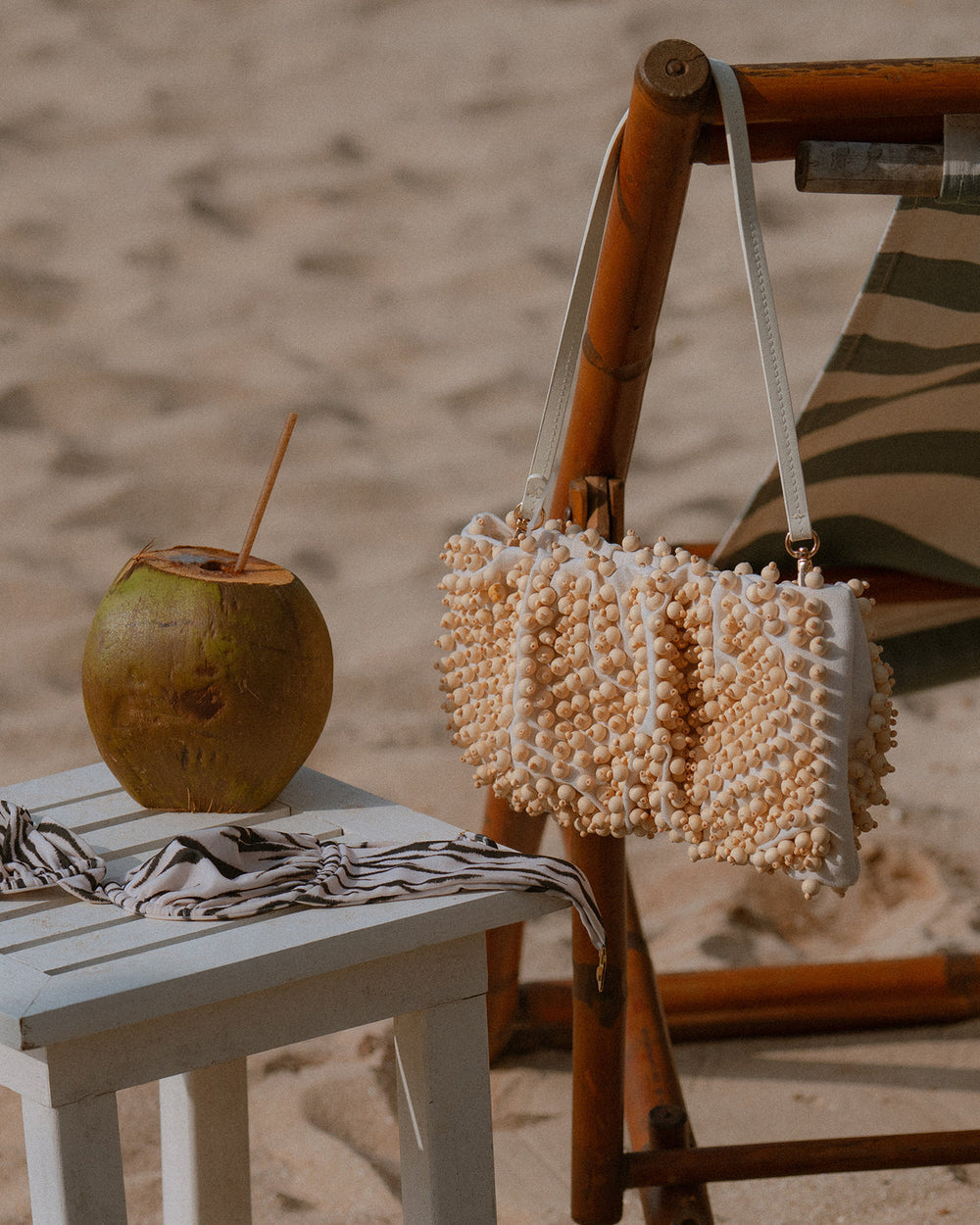 TIKI Natural Women's Beaded Clutch