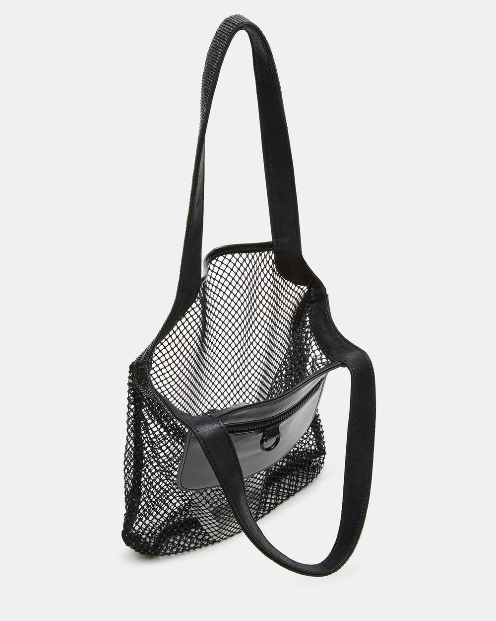 MAKIA Black Women's Crystal Rhinestone Shoulder Strap Net Tote Handbag