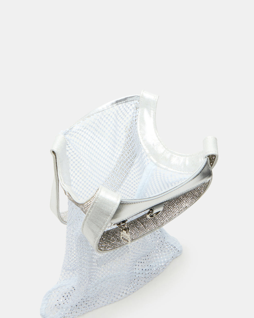 MAKIA White Women's Crystal Rhinestone Shoulder Strap Net Tote Handbag