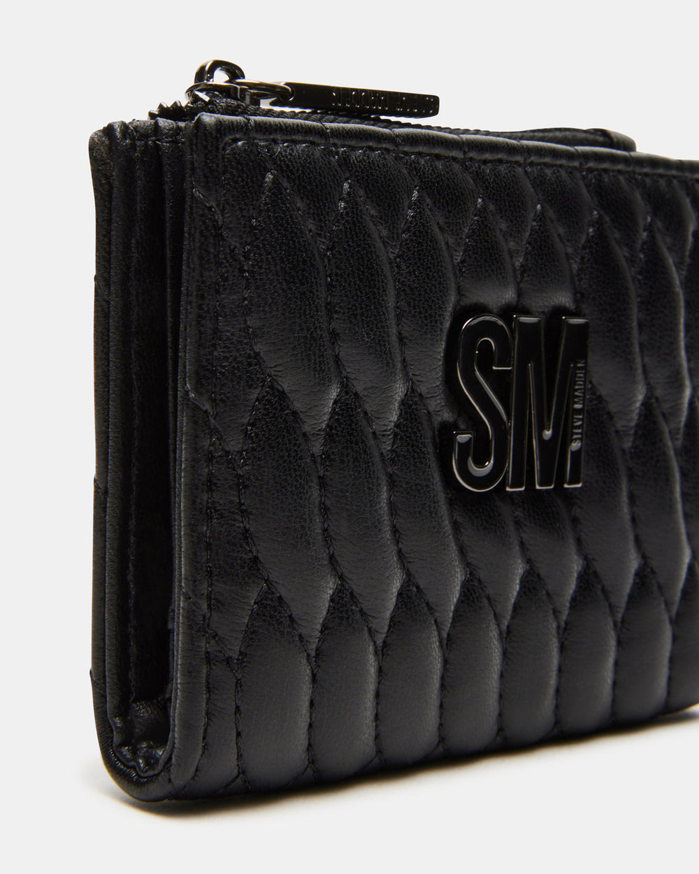 BAZAR Wallet Black Quilted Top-Zipper Button-Snap Mini Wallet