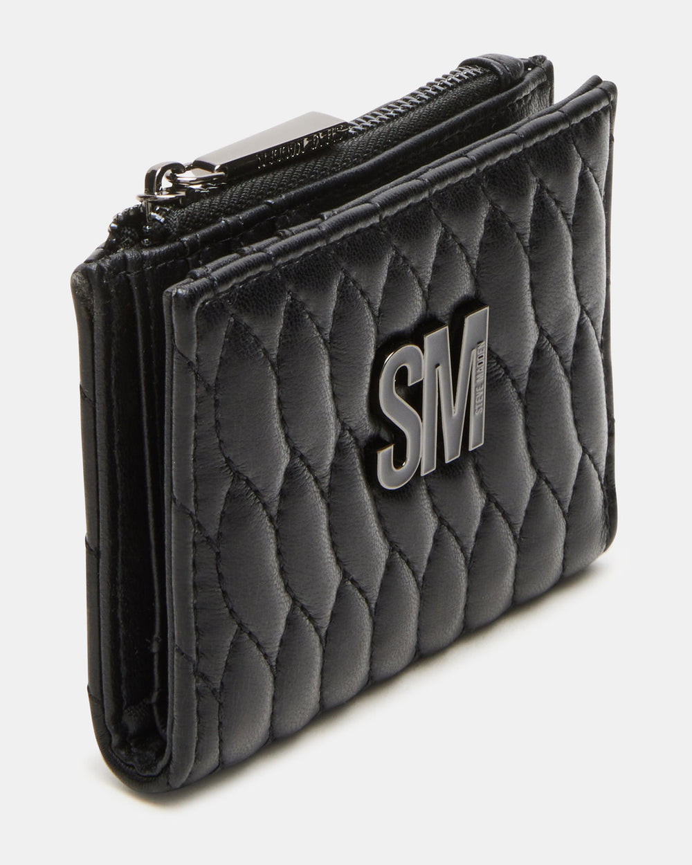 BAZAR Wallet Black Quilted Top-Zipper Button-Snap Mini Wallet