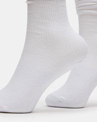 2 PACK RIB SLOUCH SOCKS WHITE Women's Ribbed Quarter Socks