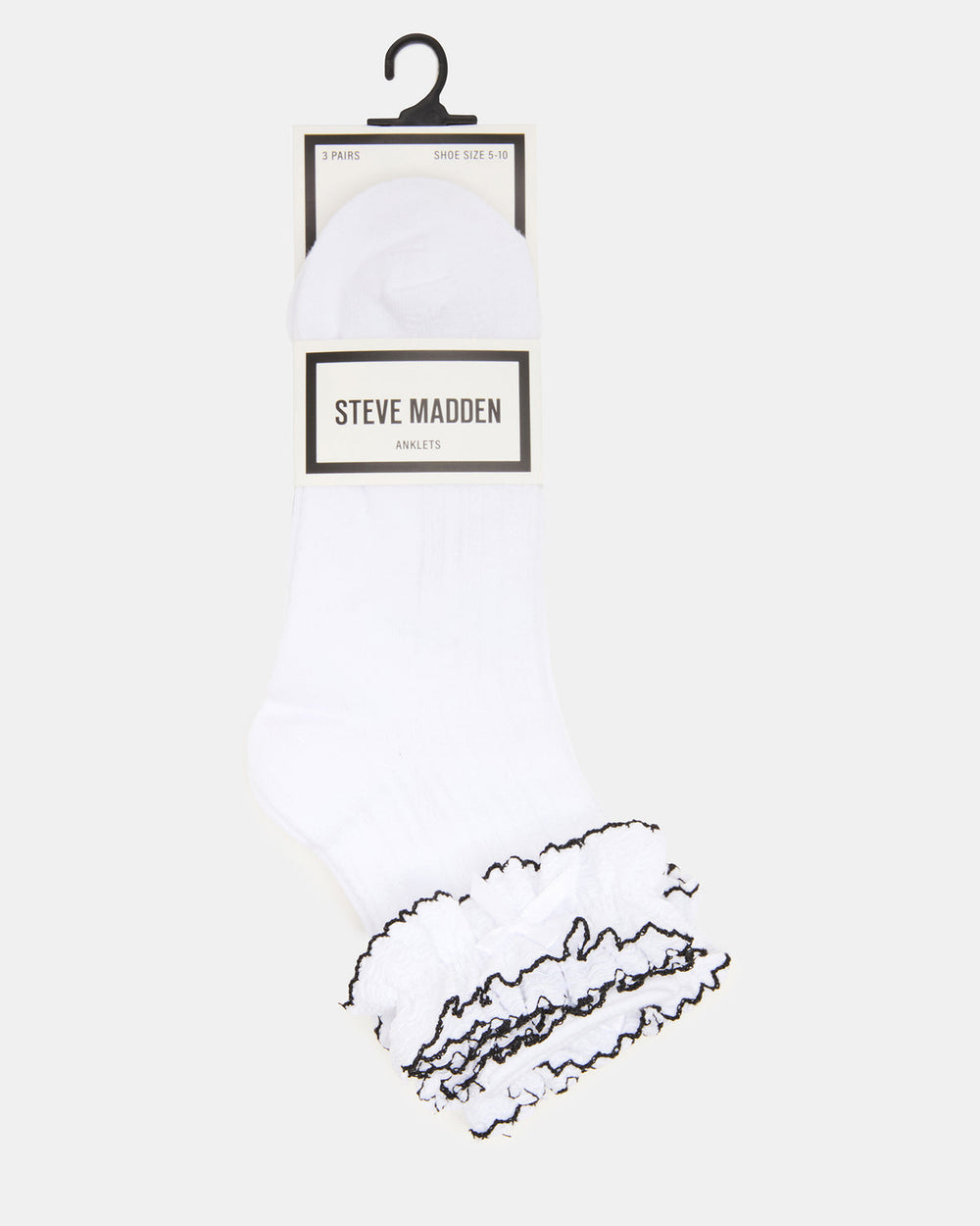 2 PACK AVA RUFFLE SOCKS WHITE Women's Double Ruffle Edge Anklet Socks