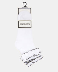2 PACK AVA RUFFLE SOCKS WHITE Women's Double Ruffle Edge Anklet Socks