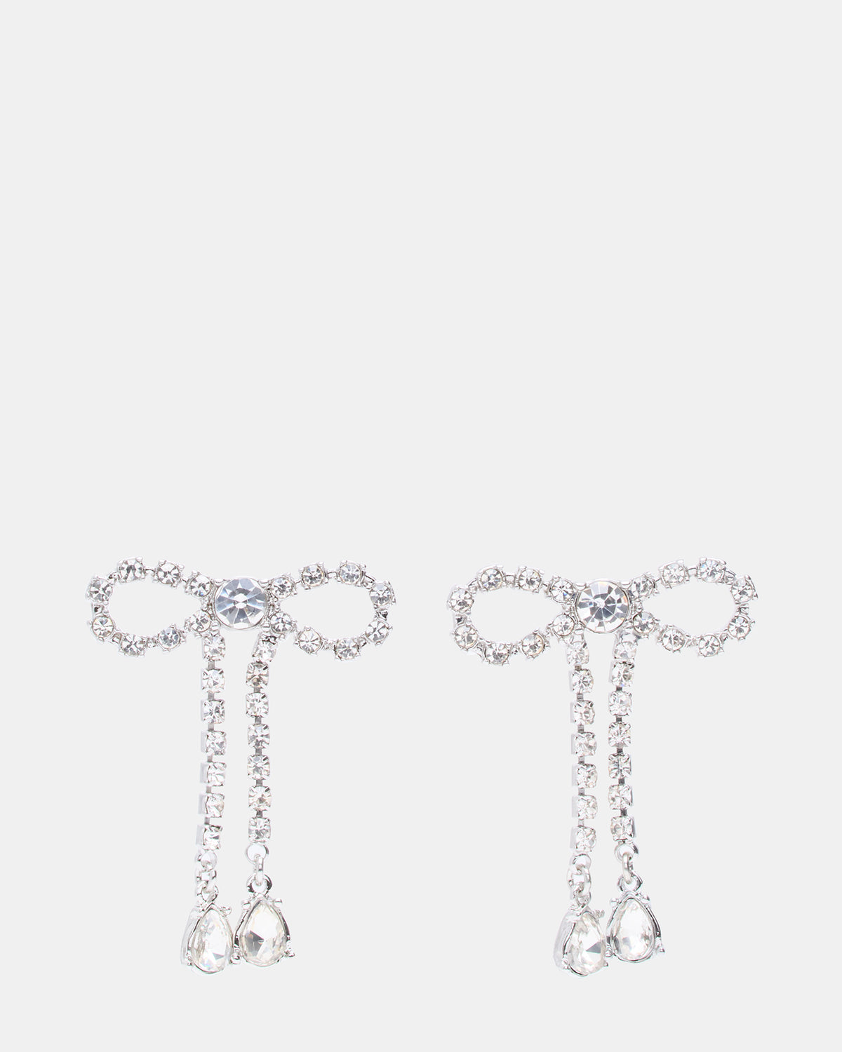 RHINESTONE BOW EARRINGS SILVER Women's Embellished Bow Post-Back Earrings