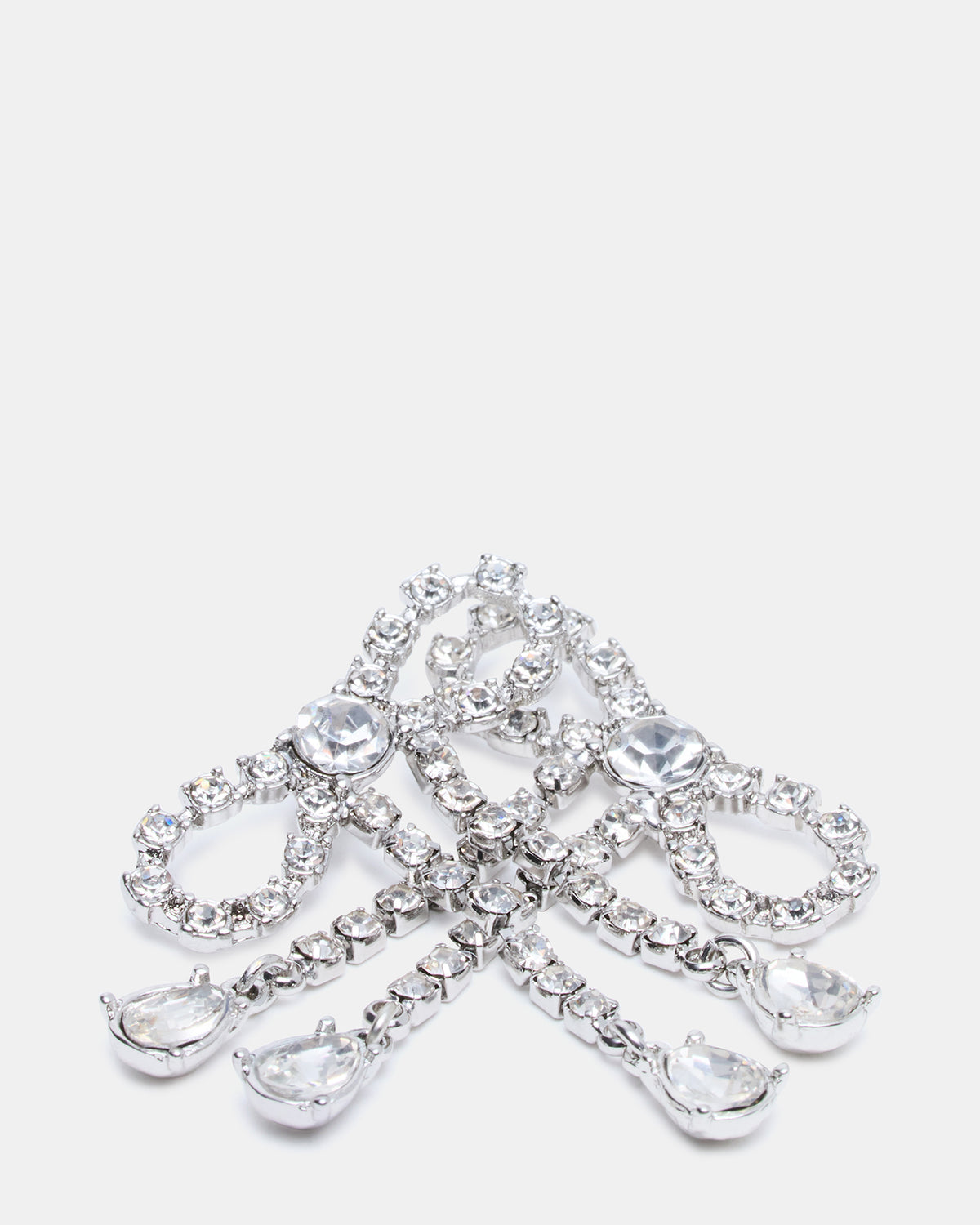 RHINESTONE BOW EARRINGS SILVER Women's Embellished Bow Post-Back Earrings