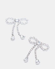 RHINESTONE BOW EARRINGS SILVER Women's Embellished Bow Post-Back Earrings