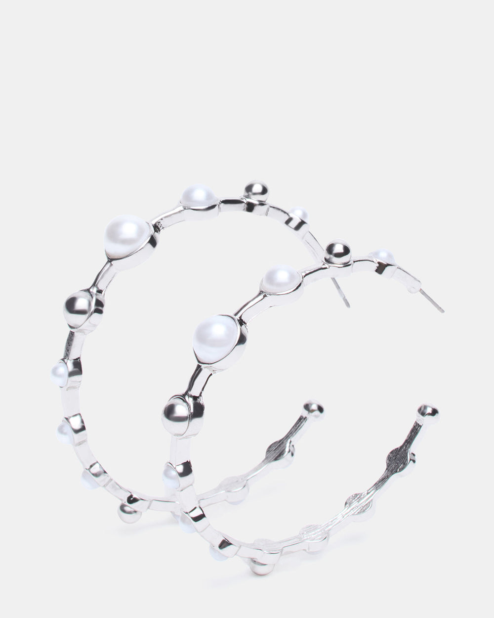 PEARL HOOP EARRINGS SILVER Women's Pearl Embellished Hoop Earrings