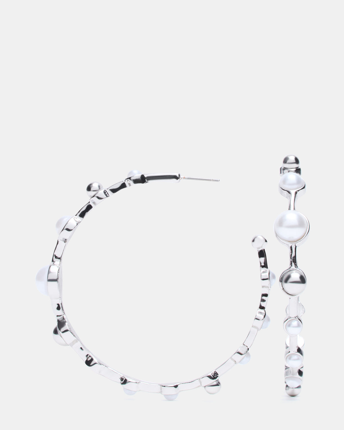 PEARL HOOP EARRINGS SILVER Women's Pearl Embellished Hoop Earrings