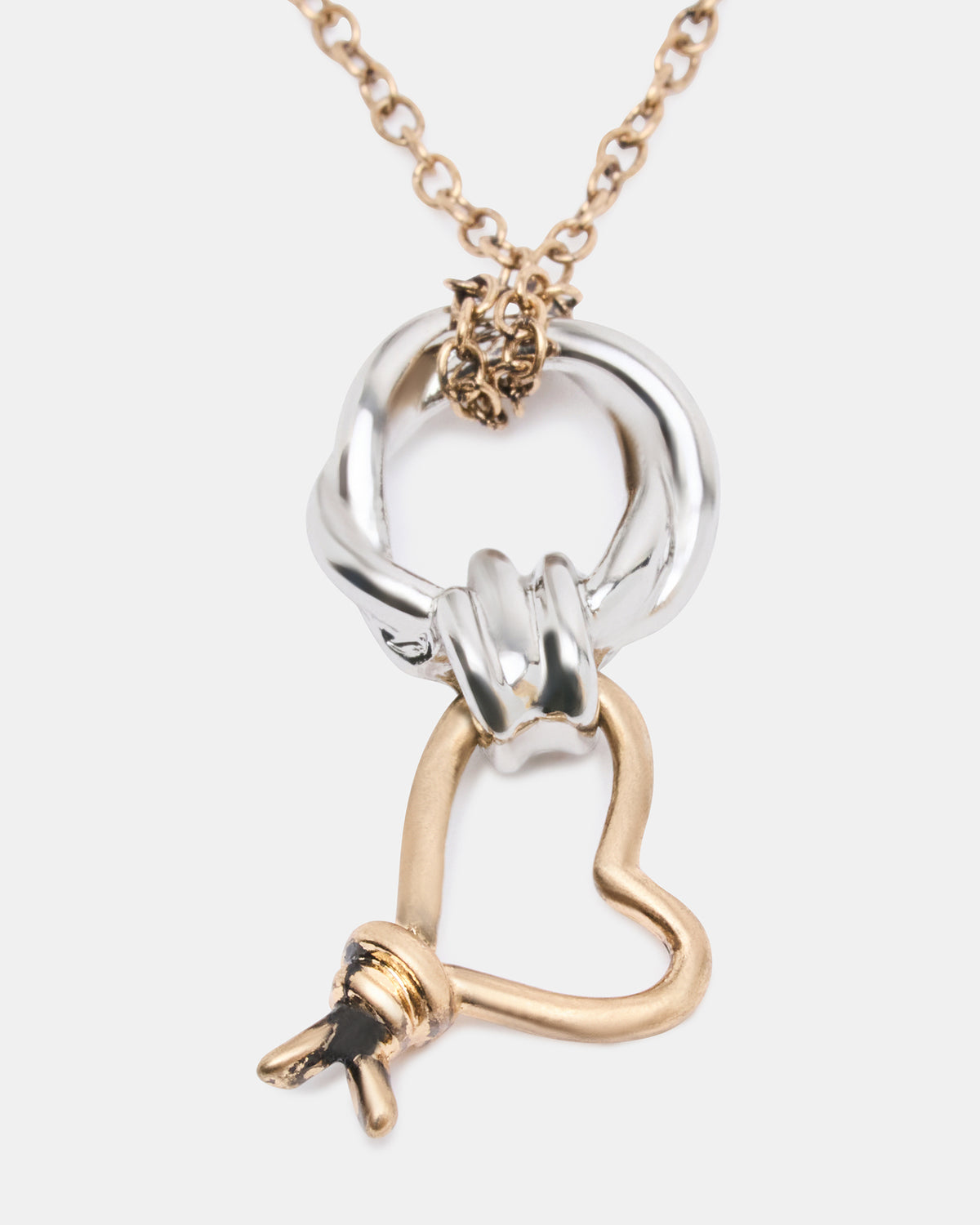 TWO TONE KNOT HEART PENDANT Necklace Double Knot Chain Necklace