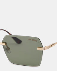 FINNIAN Gold Rectangle Green Solid Tortoise Sunglasses