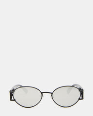 DUTTEN Black Frame Almond Solid Smoke Silver Flash Oval Sunglasses