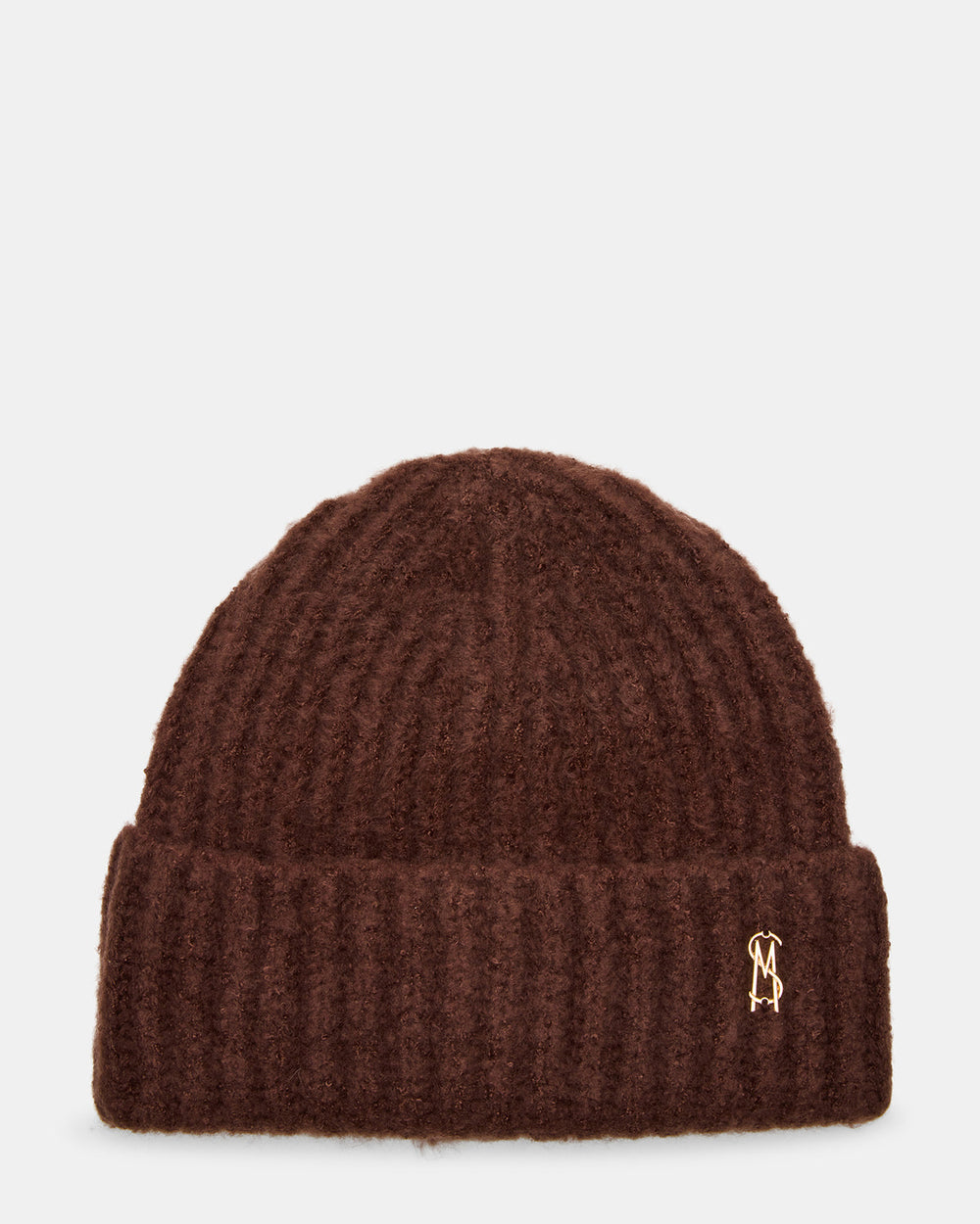 LOGO BEANIE Dark Brown Fuzzy RIbbed Knit Women's Beanie