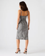 EMBELLISHED GISELLE Fog Denim Midi Women's Dress with Slit