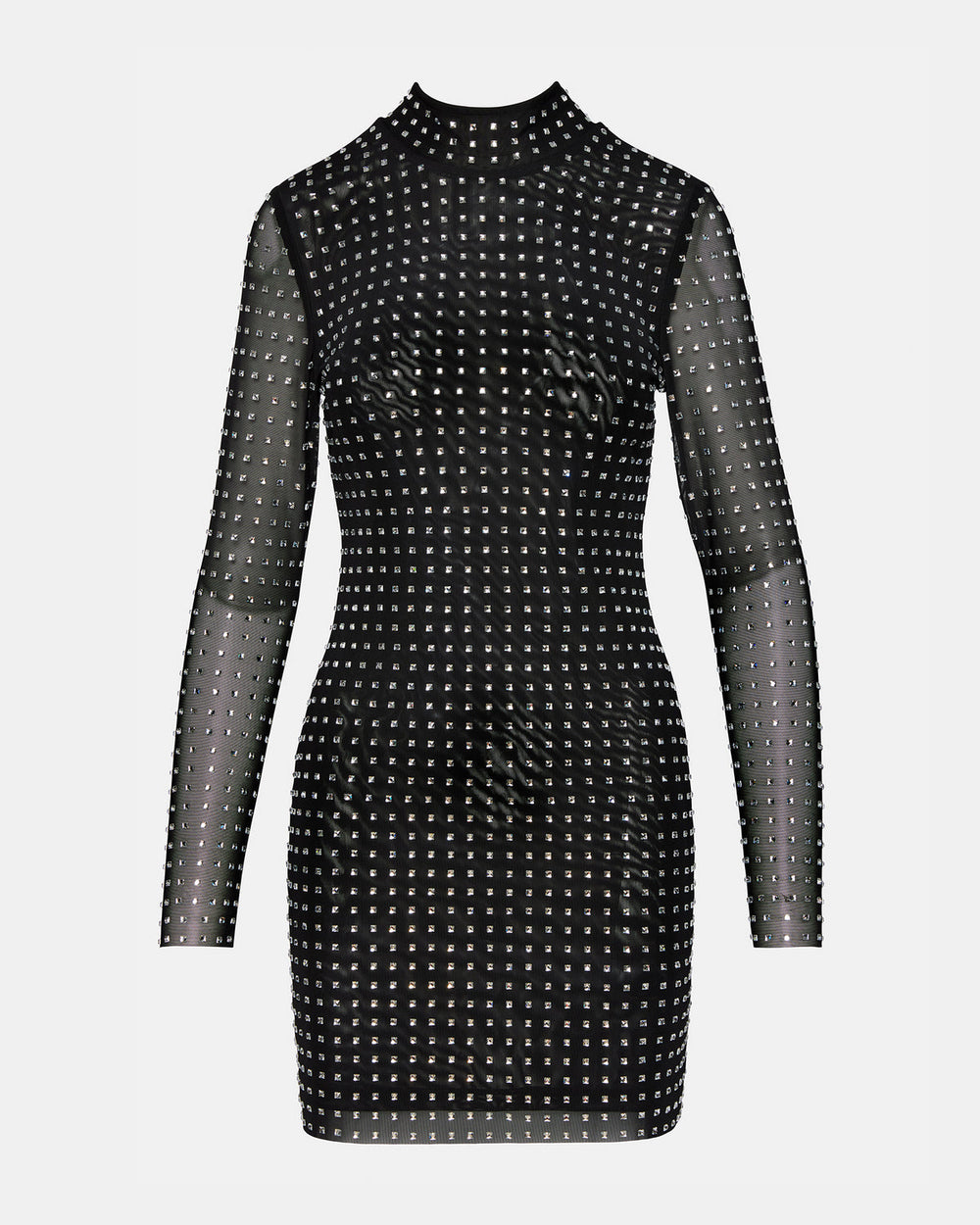 KRISTA Black Women's Long-Sleeved Bodycon Rhinestone Mini Dress