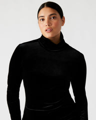 SKYLER Dress Black | Women's Long-Sleeved Turtleneck Velvet Dress