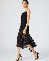 LOUISA Black Flowy Sleeveless Mesh Lace Womens Dress