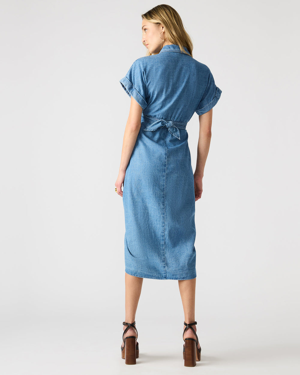 TORI Denim Button Up Collared Midi Dress