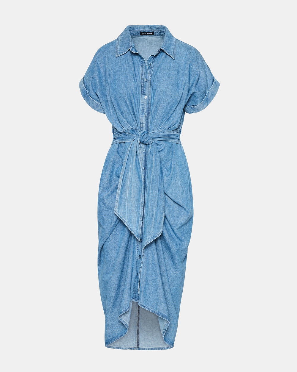 TORI Denim Button Up Collared Midi Dress