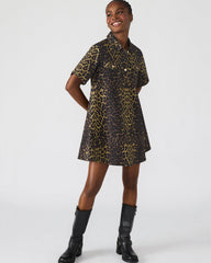 FREDDY Hot Spots Print Short-Sleeved Denim Button-Up Mini Women's Dress