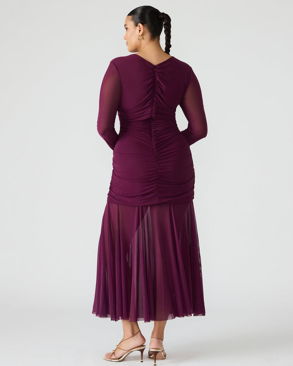 KIARA Beet Long-Sleeved Maxi Mesh Flowy Women's Dress