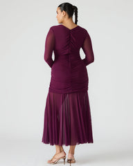 KIARA Beet Long-Sleeved Maxi Mesh Flowy Women's Dress