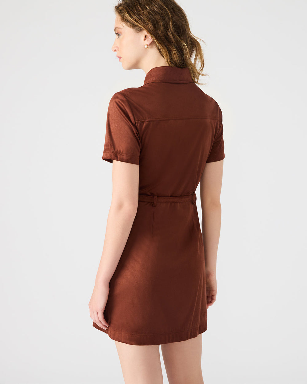 JOLIANA Dark Fig Short-Sleeved Mini Button-Up Women's Dress